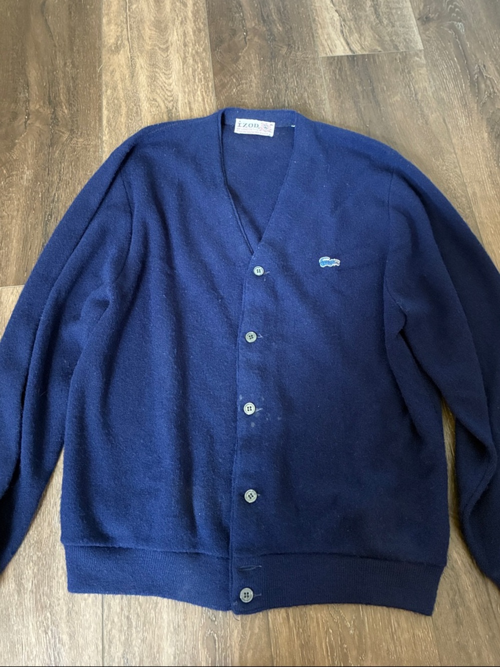 Vintage IZOD Men's Navy Blue V-Neck Button Cardigan